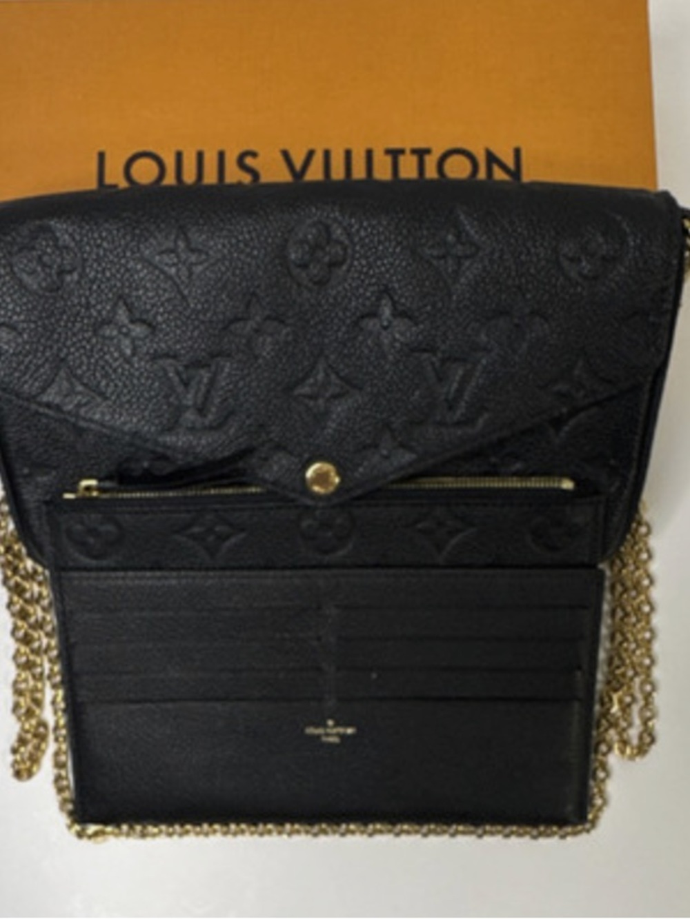 Louis Vuitton Black Embossed Monogram Chain Crossbody Wallet